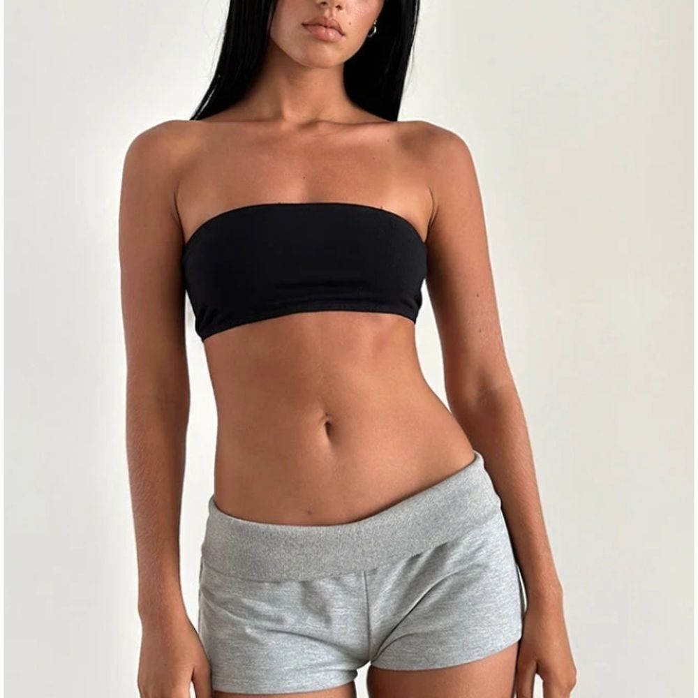 Black Strapless Bandeau Top Bra Tube Small Y2k Tube Spandex Stretch Band